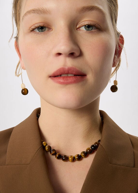 Brown Beaded Wire Hoop Earring
