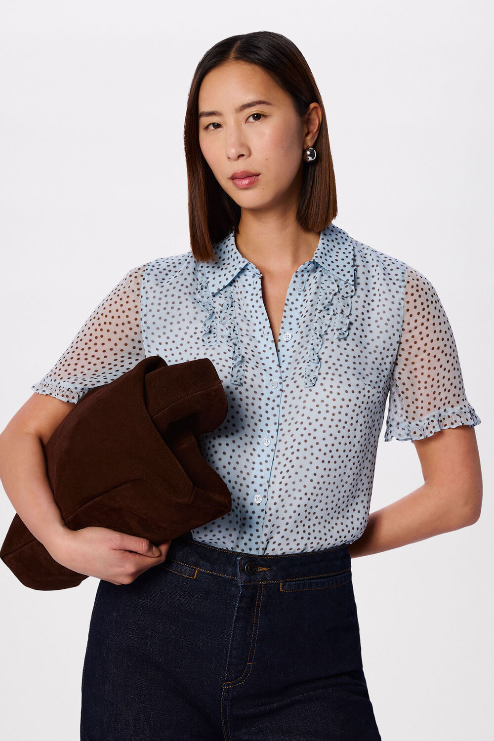 Polka Dot Sheer Sleeve Shirt