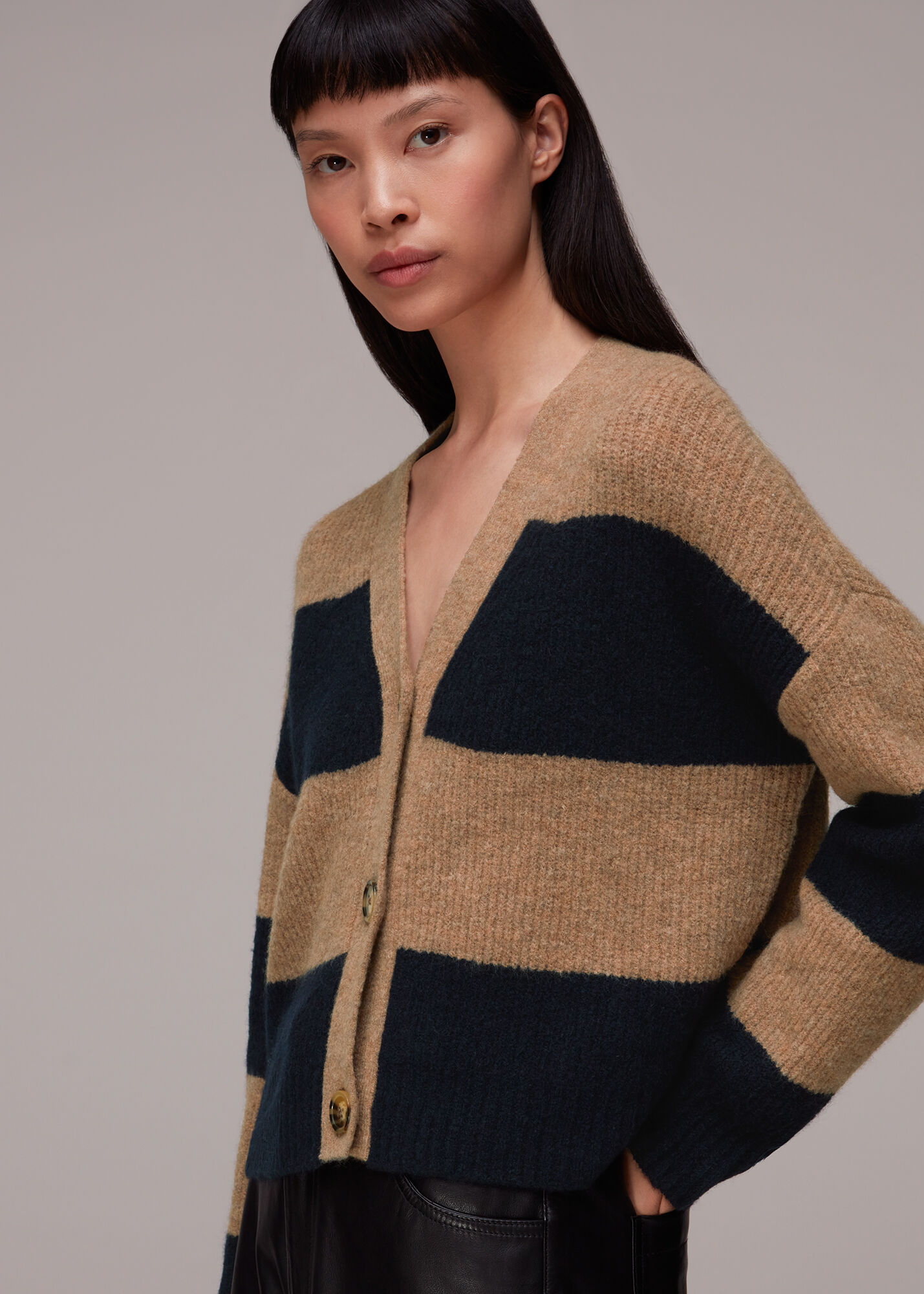 Navy/Multi Stripe Ribbed Cardigan | WHISTLES