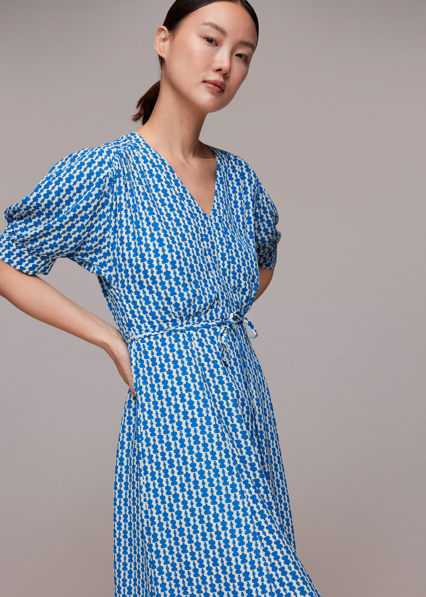 Blue/Multi Vertical Stack Midi Dress | WHISTLES