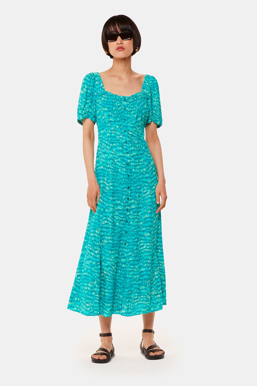 Green Sketched Grass Midi Dress