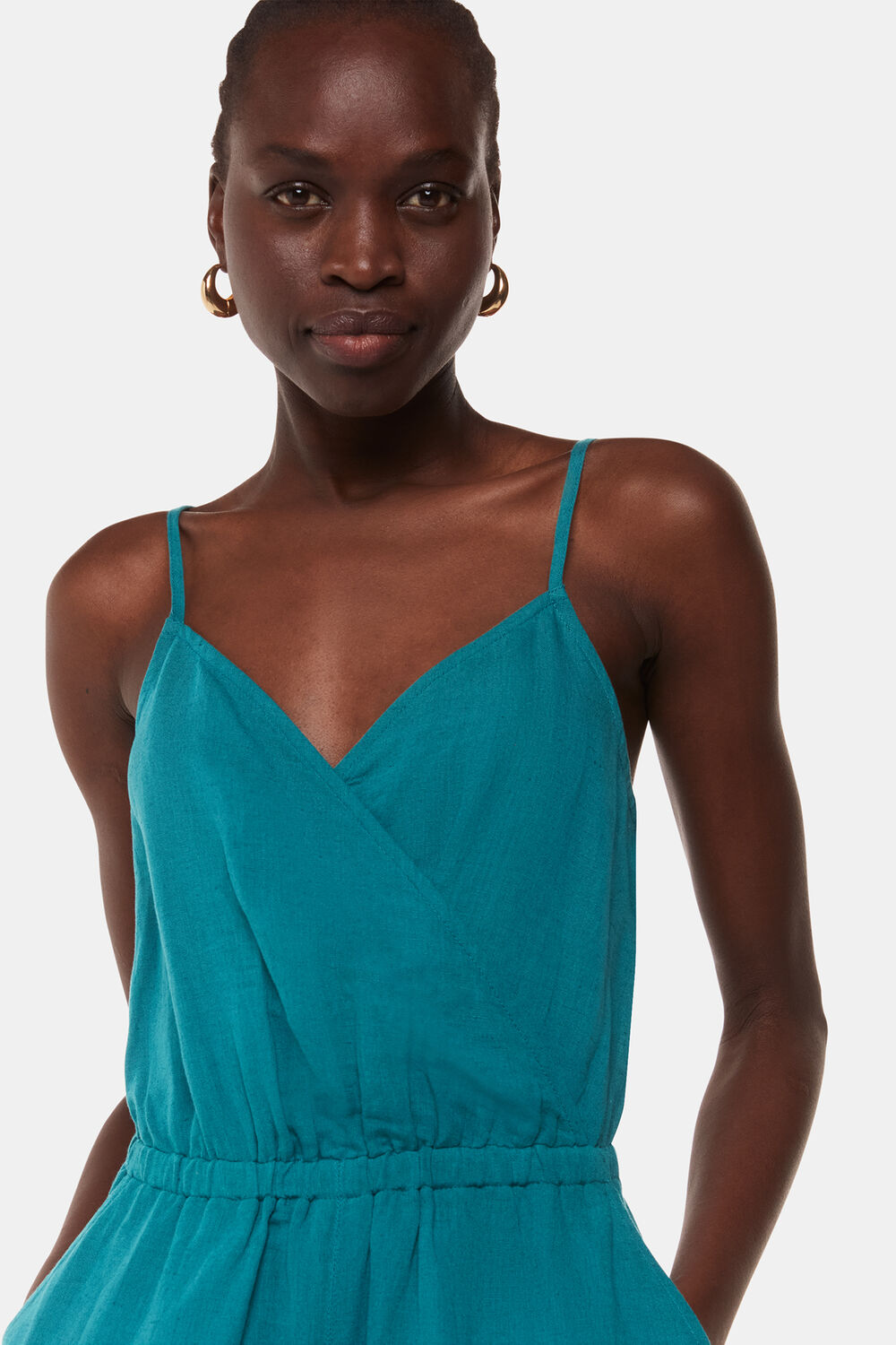 Teal Wrap Linen Blend Jumpsuit