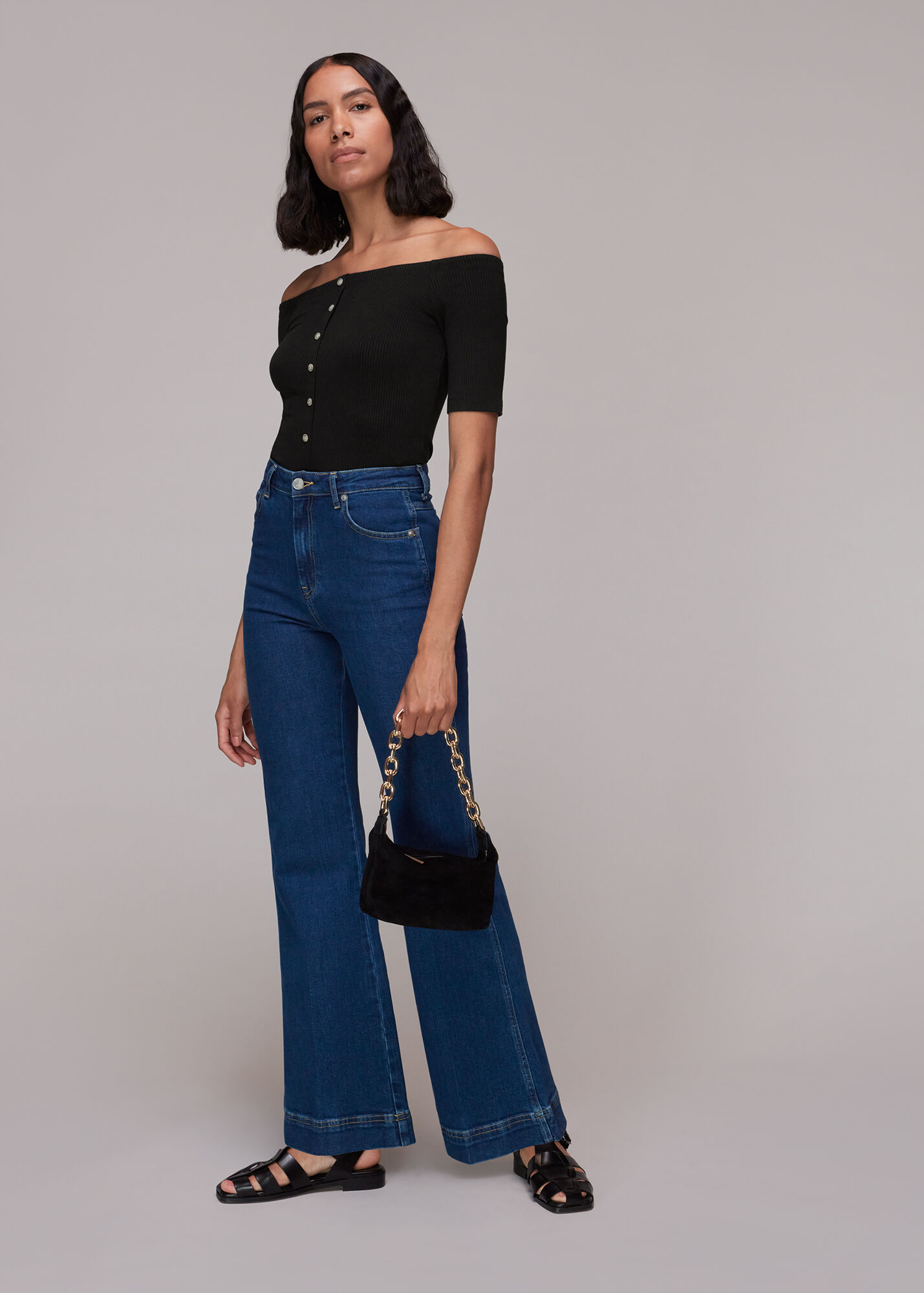 Black Rumi Ribbed Bardot WHISTLES Whistles UK