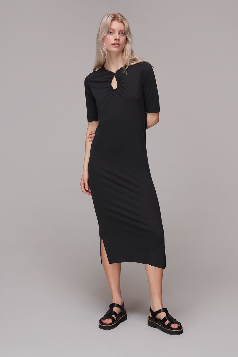 Black Keyhole Jersey Midi Dress