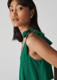 Jacquard Tie Shoulder Top Green