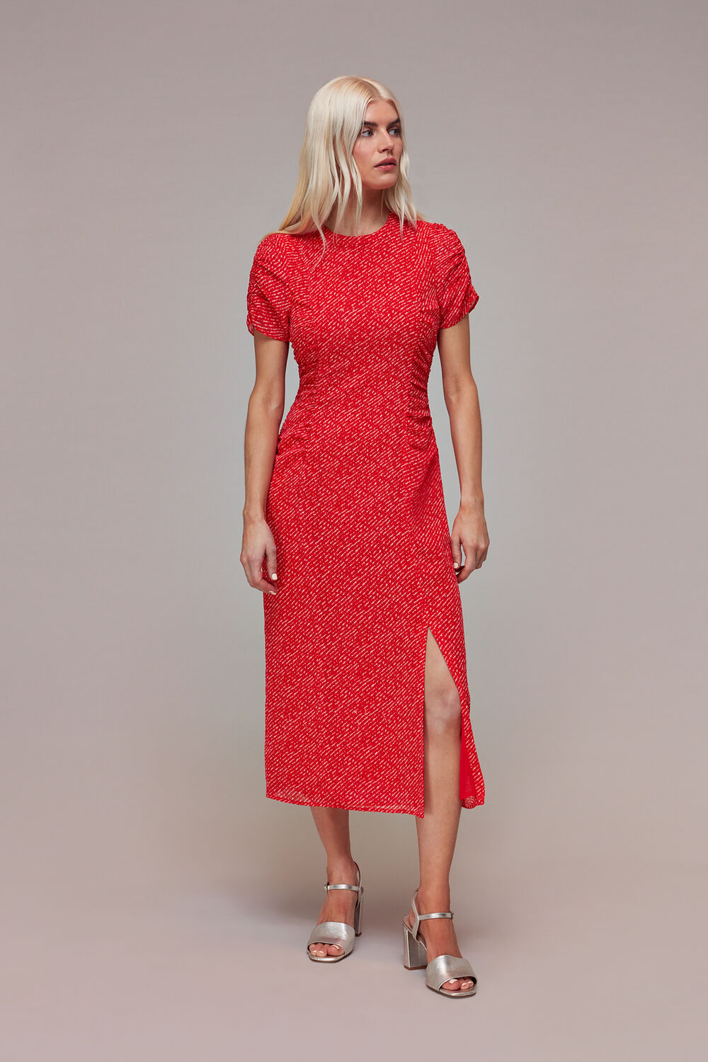 Red Petite Diagonal Fleck Dobby Dress