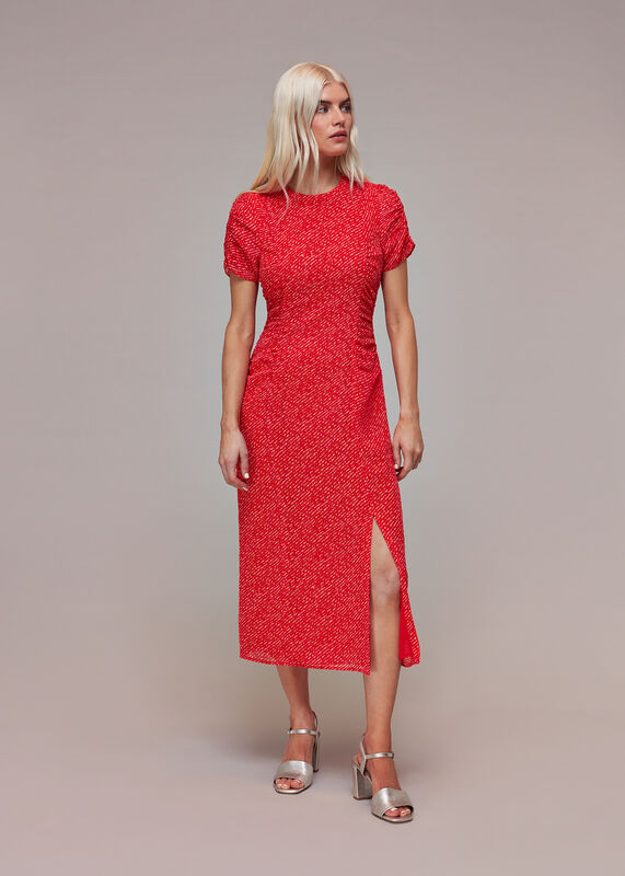 Red Petite Diagonal Fleck Dobby Dress