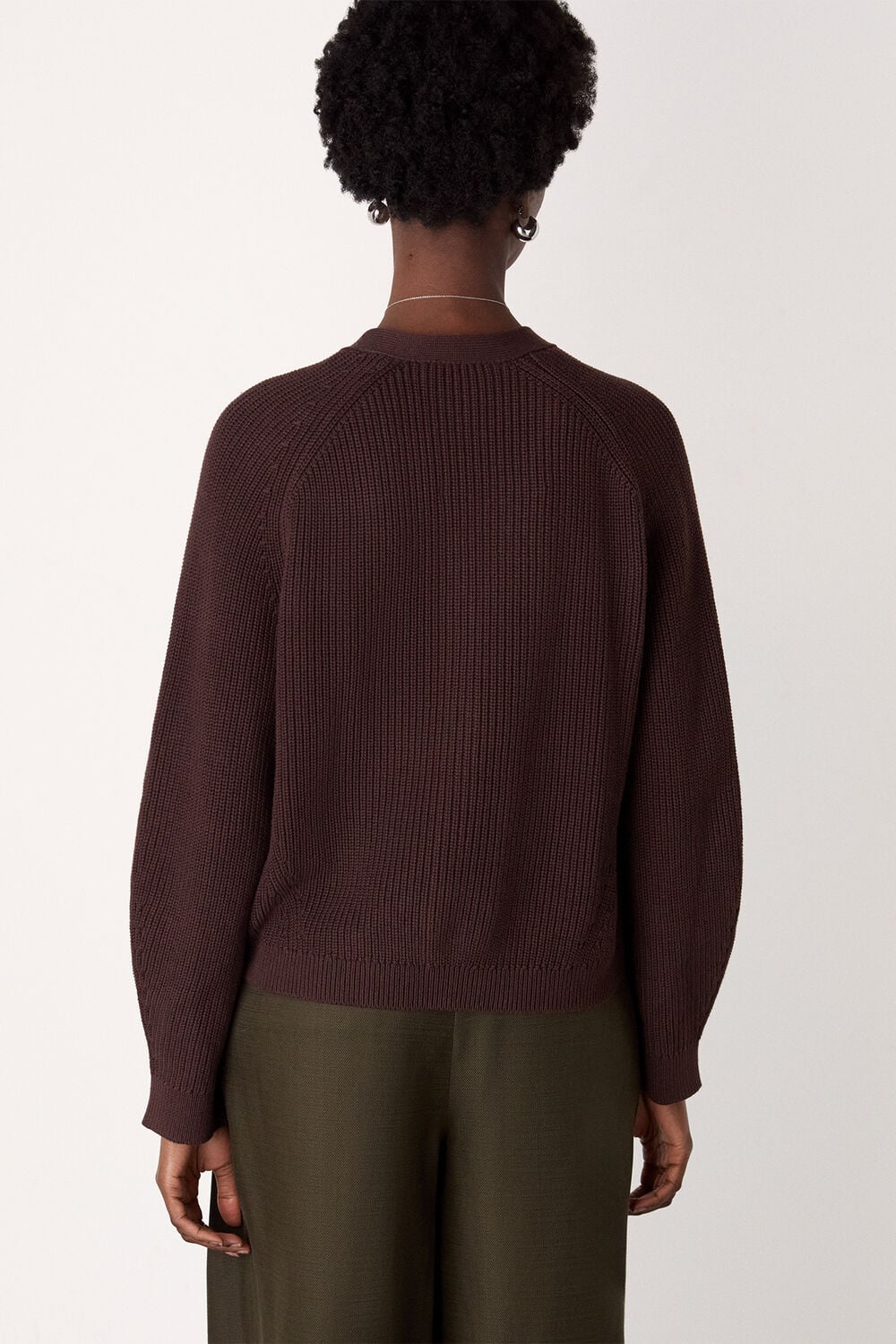 Brown V Neck Cotton Cardigan