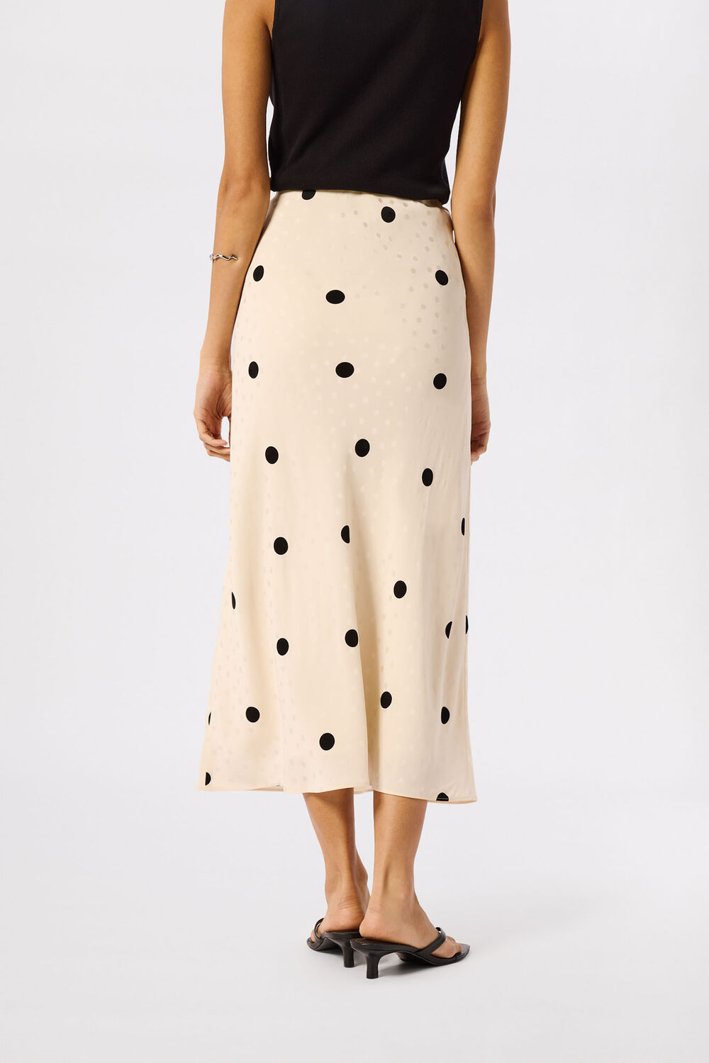 Cream Jacquard Spot Satin Midi Skirt