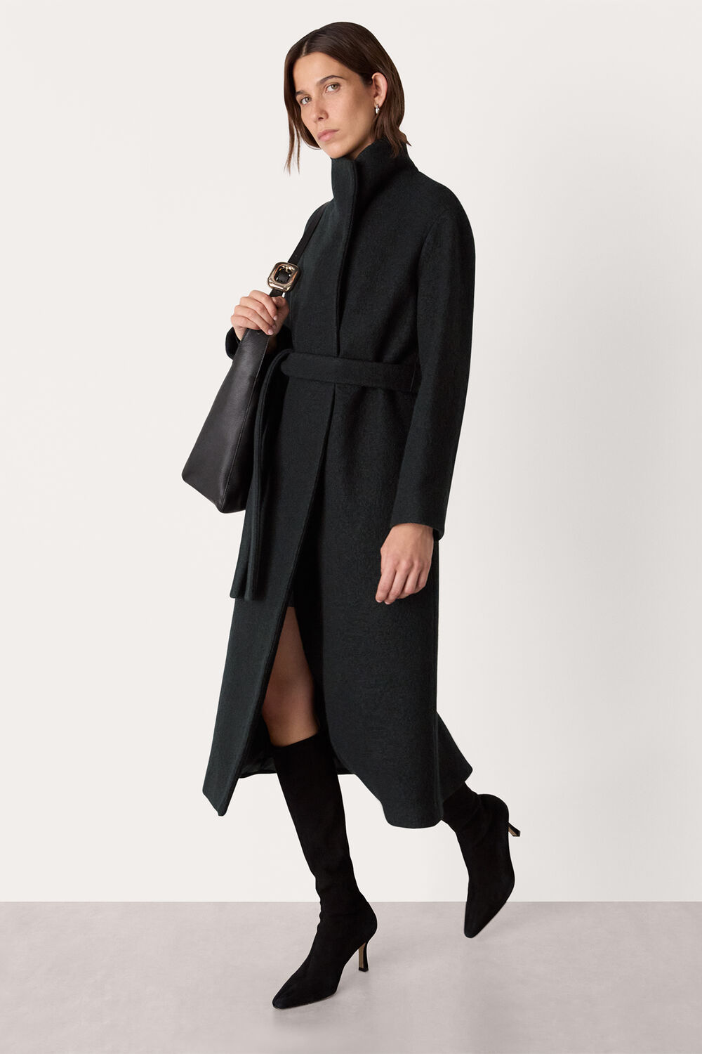 Black Morgan Funnel Neck Coat