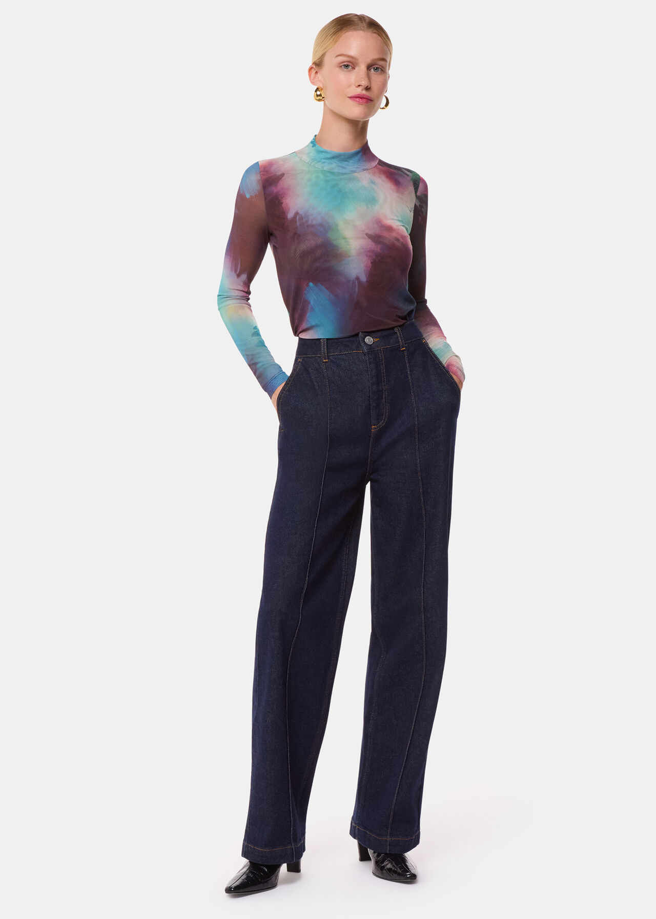 Oil Paint Print Mesh Top