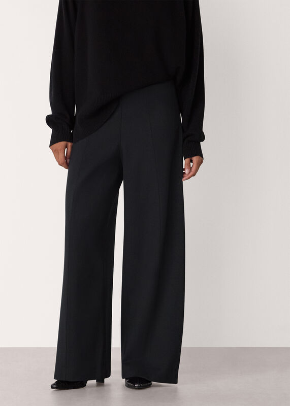 Black Petite Ponte Wide Leg Trouser