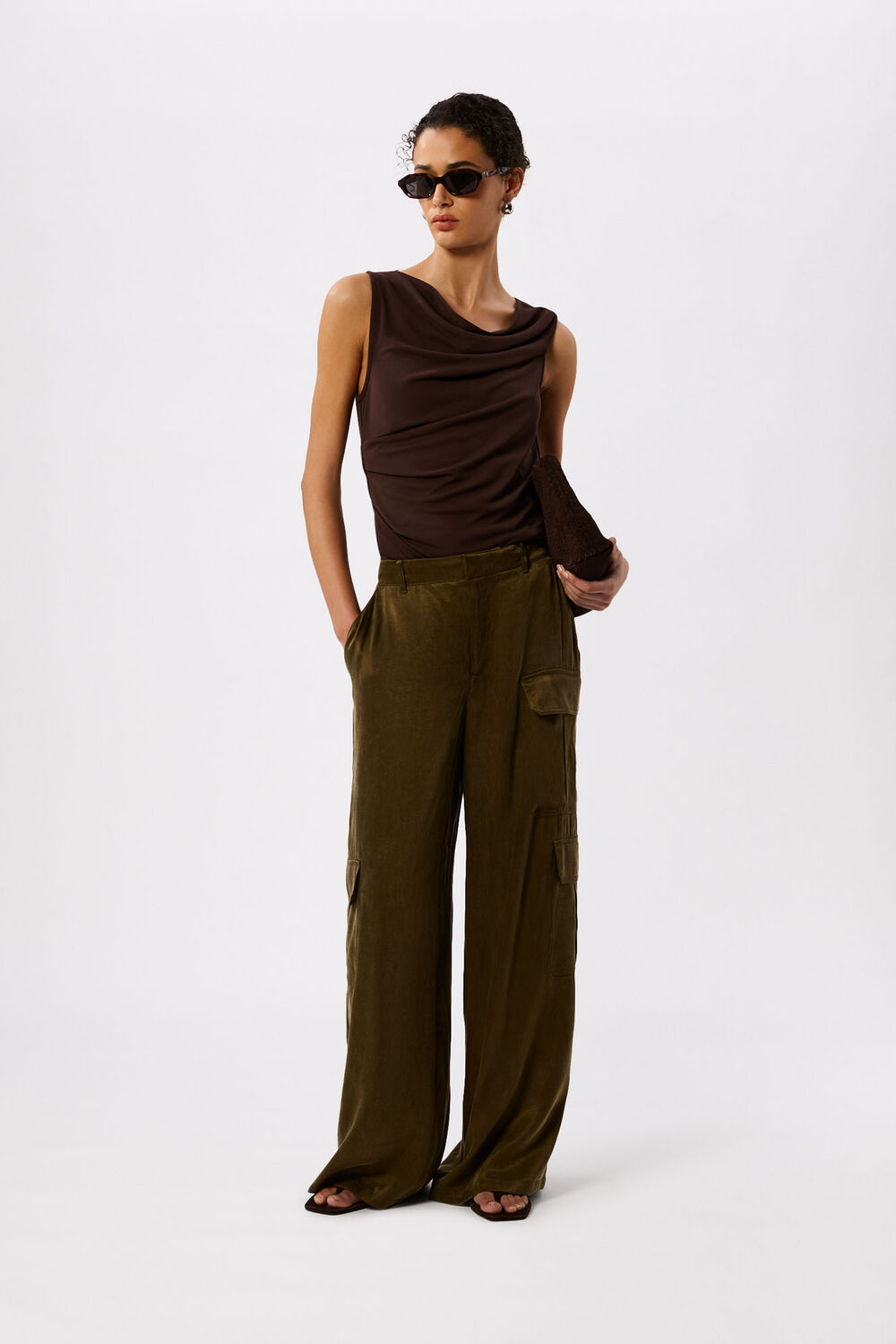 Chocolate Drape Neck Jersey Top