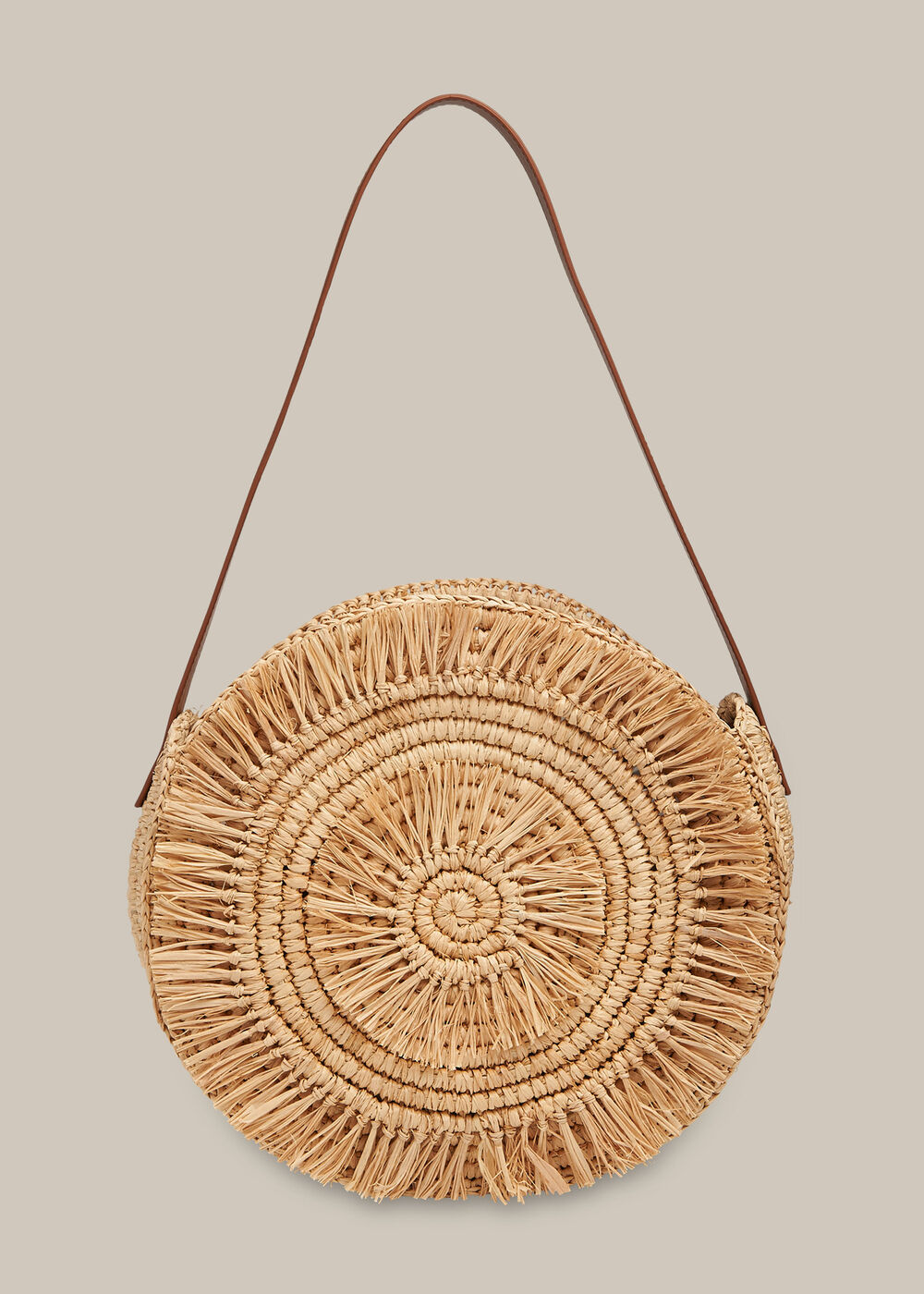 Lottie Round Straw Fringe Tote Neutral