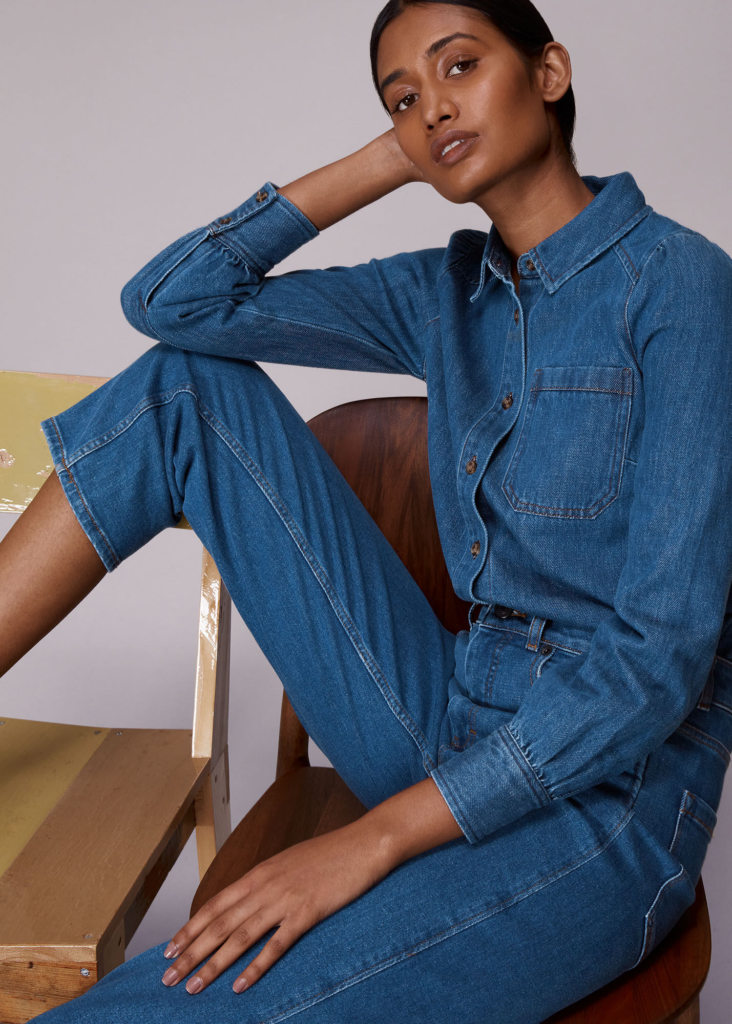 Denim Puff Sleeve Detail Denim Shirt WHISTLES Whistles UK