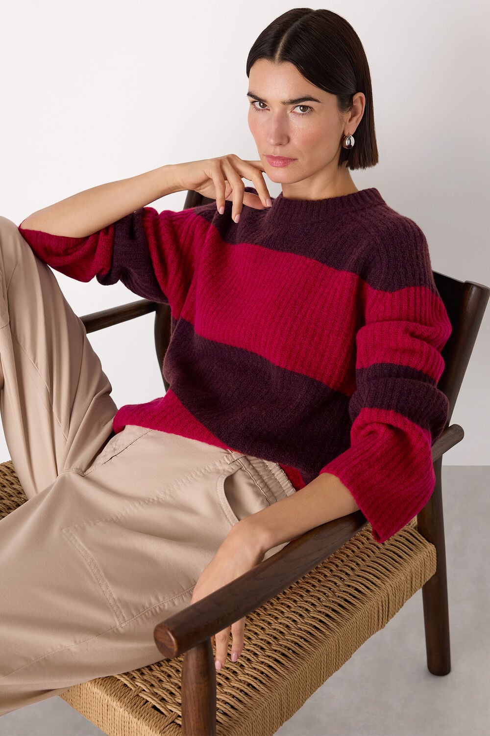 Red Wool Mix Wide Stripe Knit