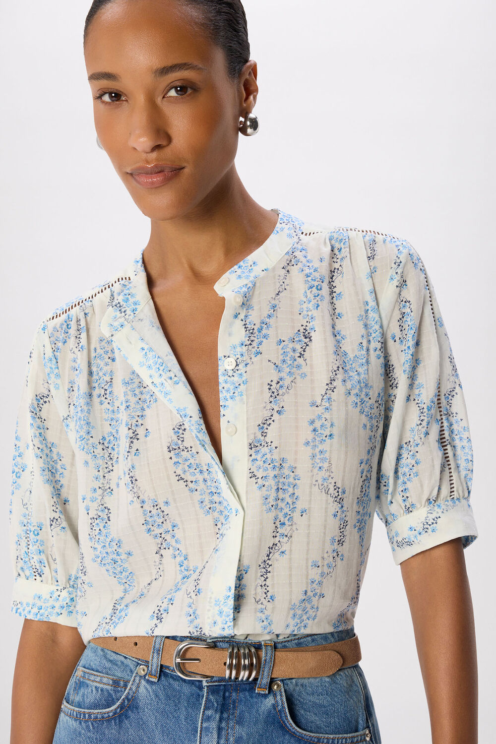 Blue Ditsy Stem Textured Shirt