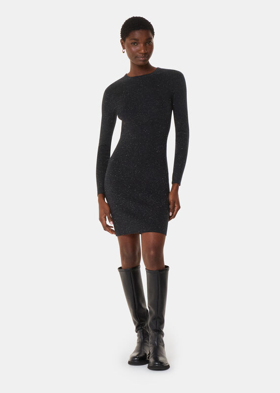 Black Annie Sparkle Short Sweater Dress