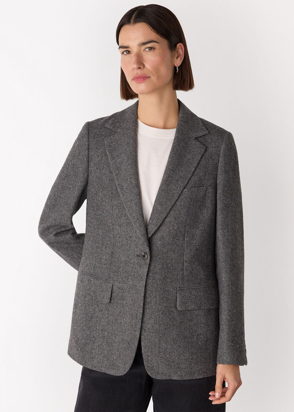 Petite Herringbone Wool Blend Blazer