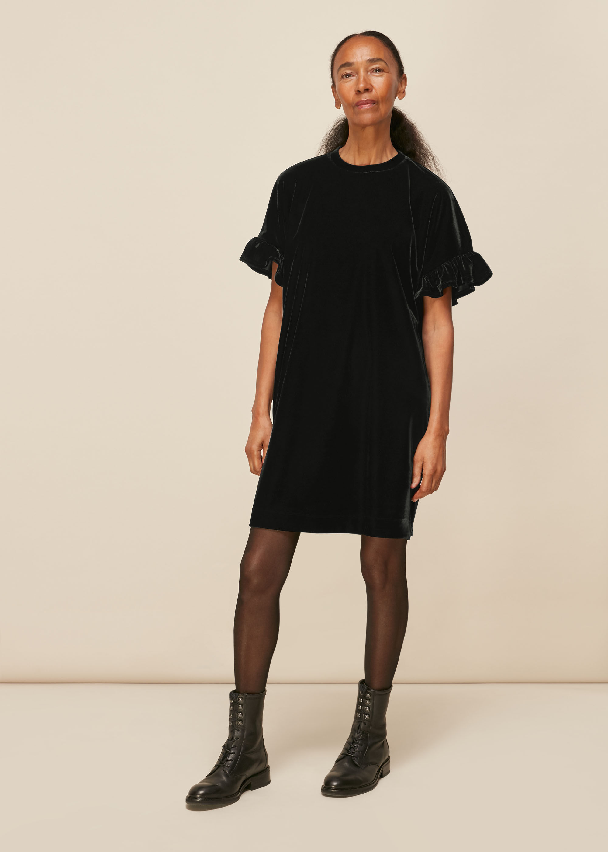 Frill sleeve black discount dress