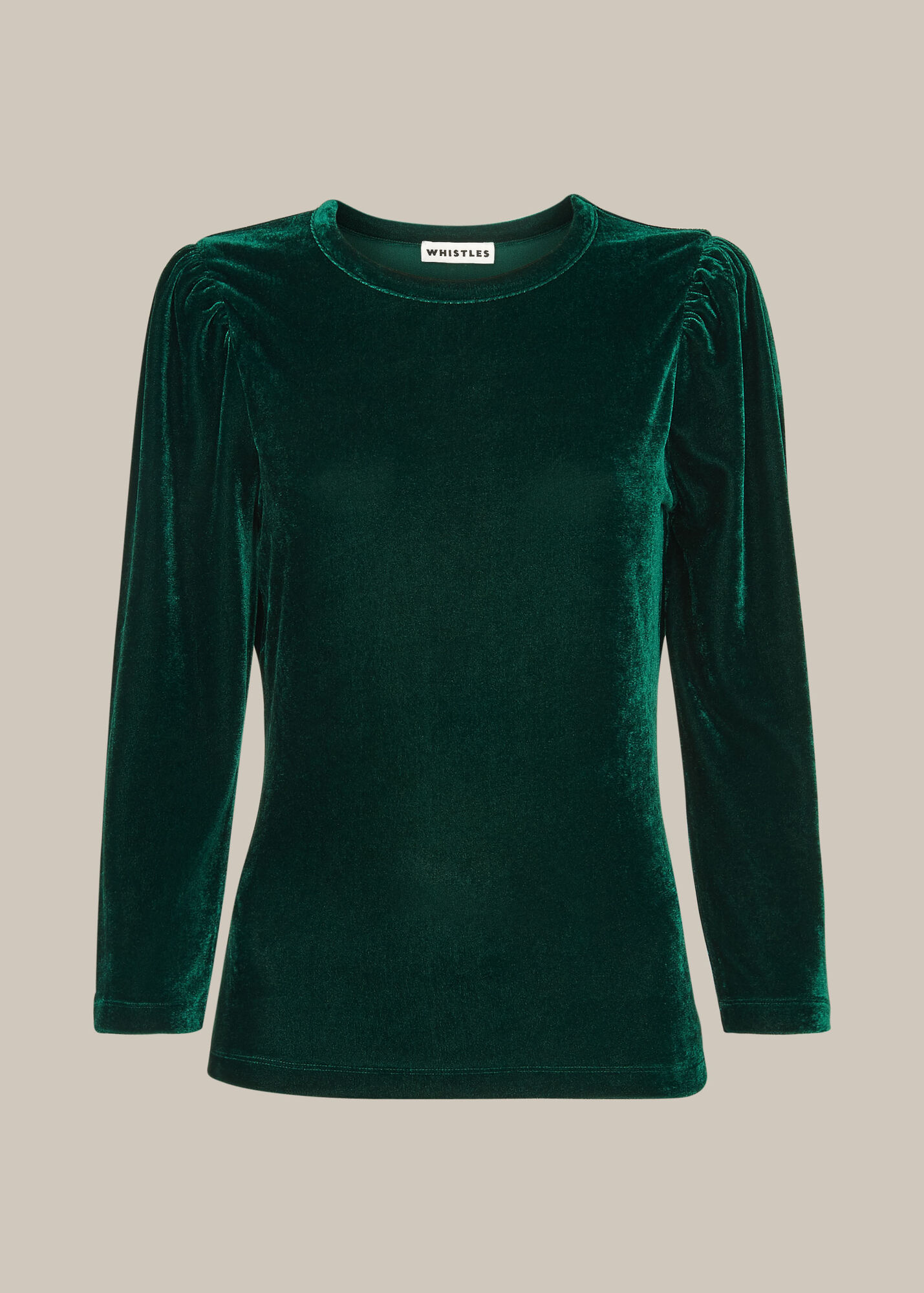 Dark Green Puff Sleeve Velvet Top WHISTLES