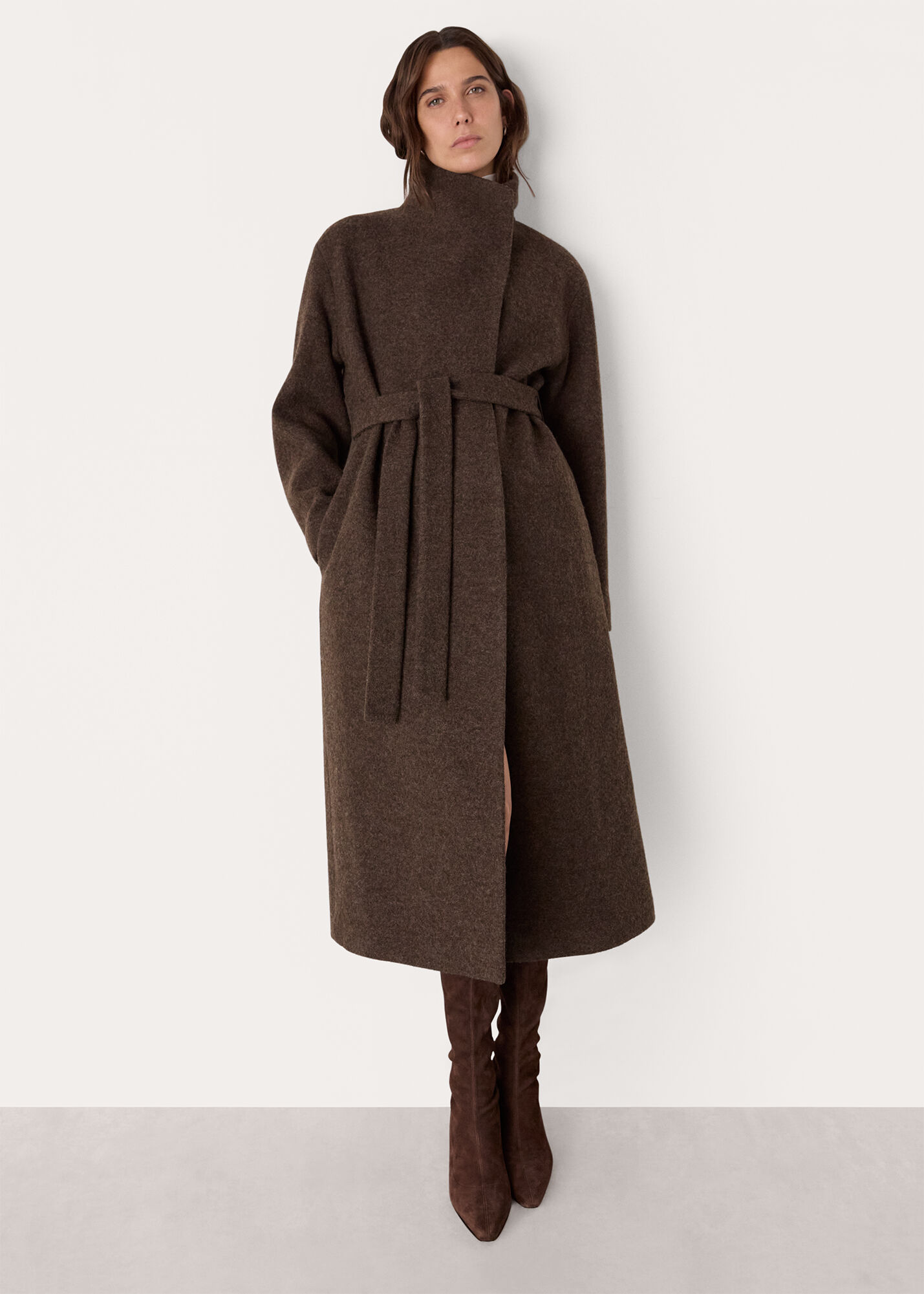 Taupe Morgan Funnel Neck Coat | WHISTLES | Whistles US |