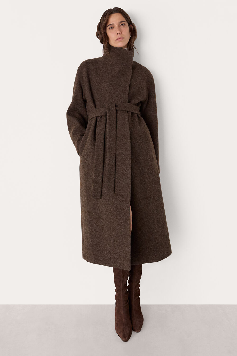 Taupe Morgan Funnel Neck Coat