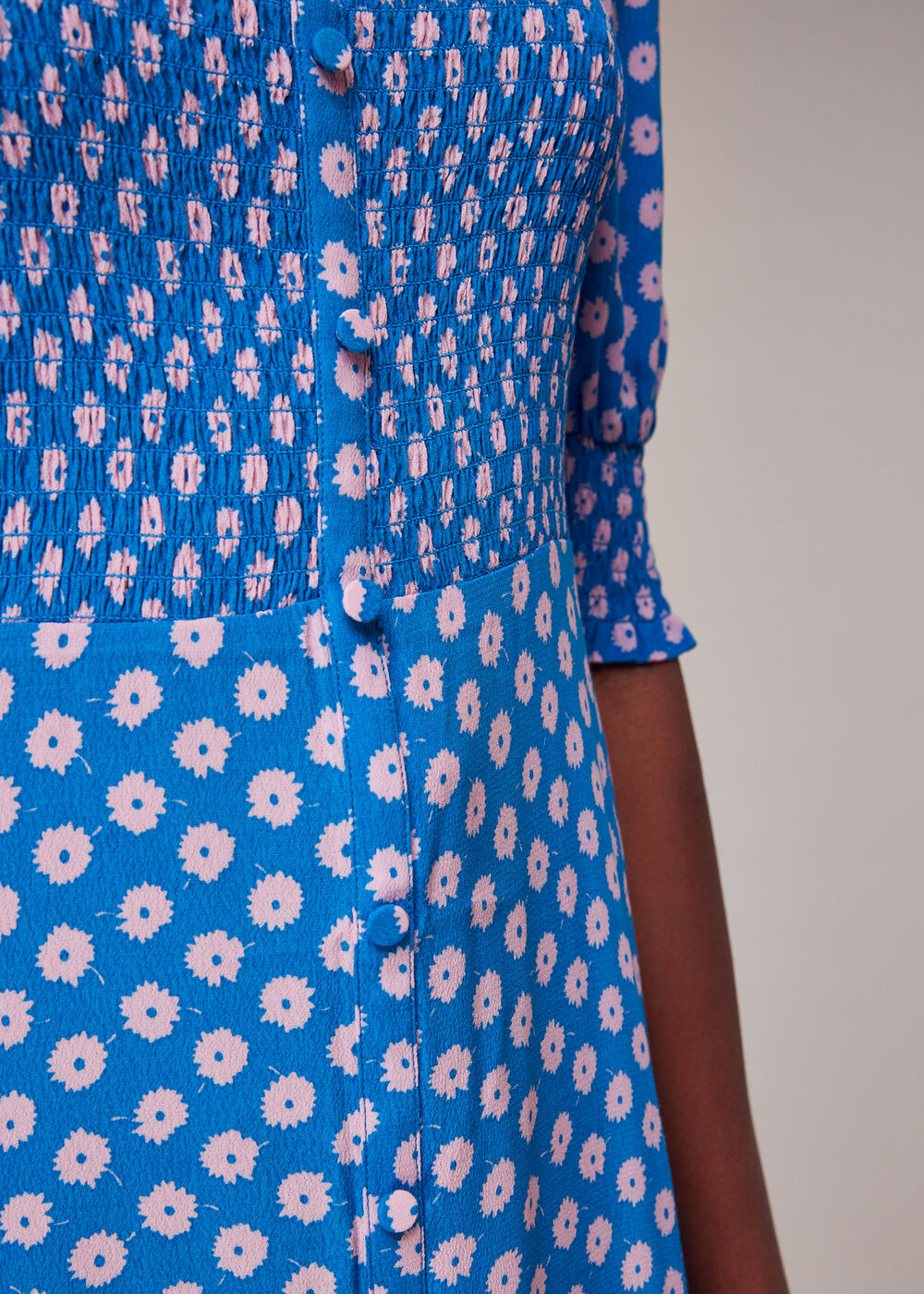 Floral Sunburst Shirred Dress