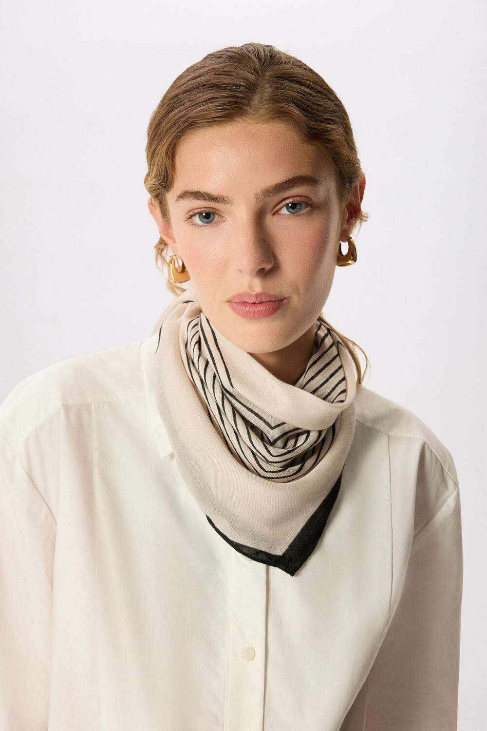 Taupe Square Viscose Printed Scarf