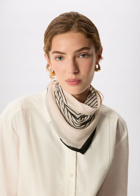 Taupe Square Viscose Printed Scarf
