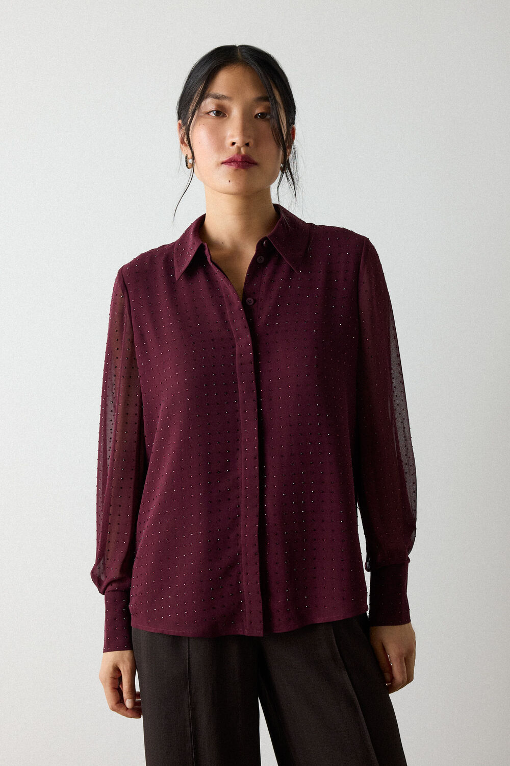 Burgundy Hot Fix Sheer Shirt