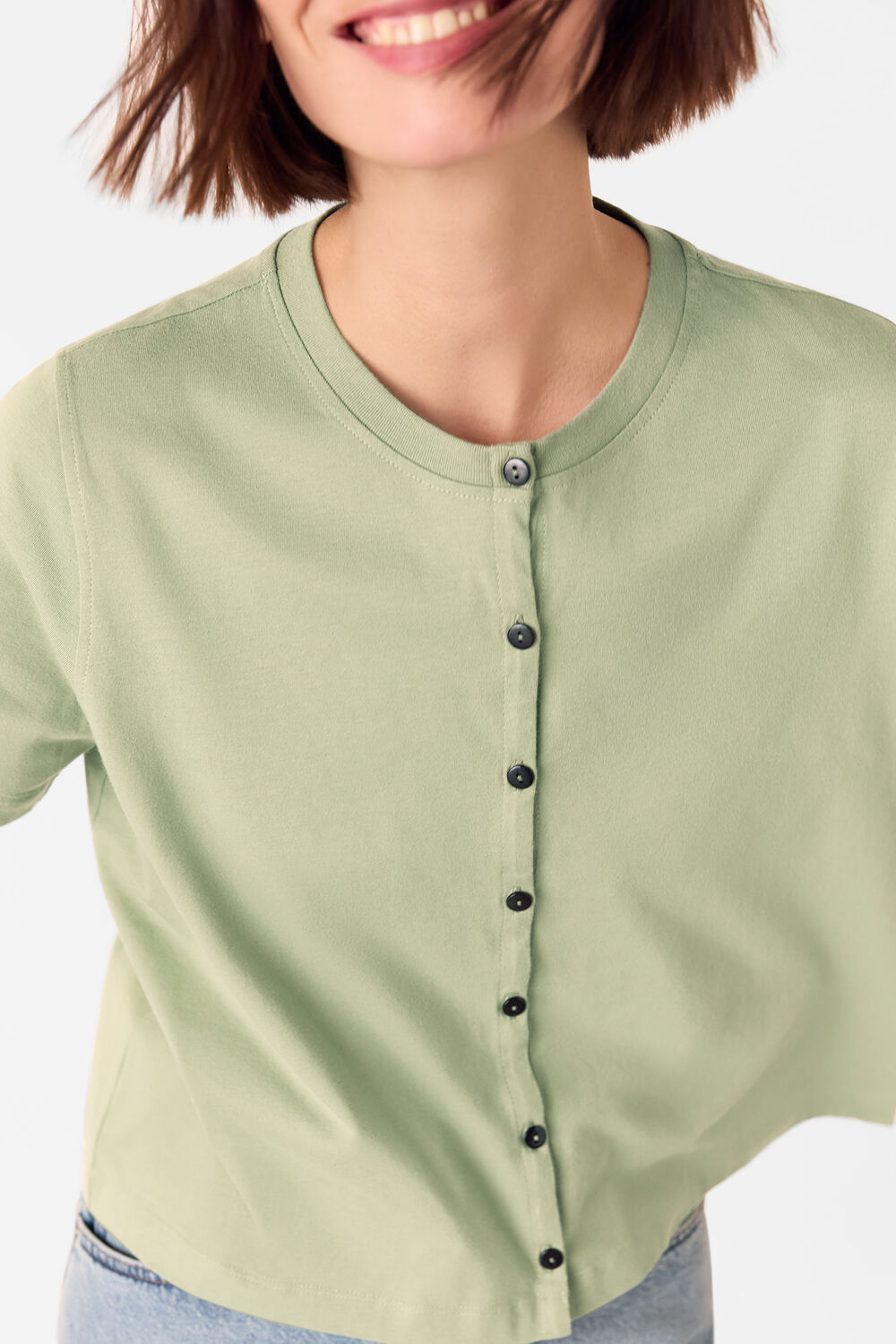 Round Neck Button Up Tee