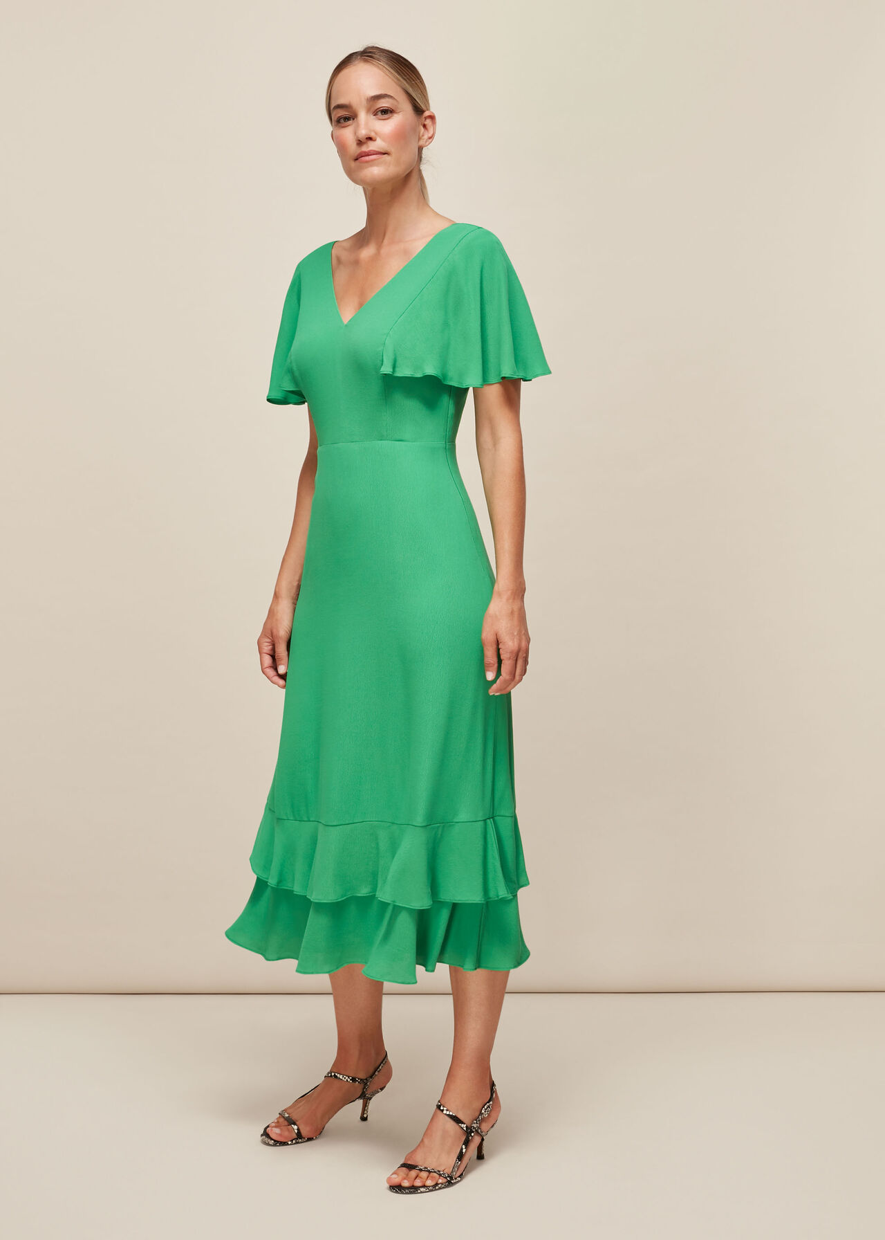 Green Cathy Frill Hem Dress | WHISTLES | Whistles UK