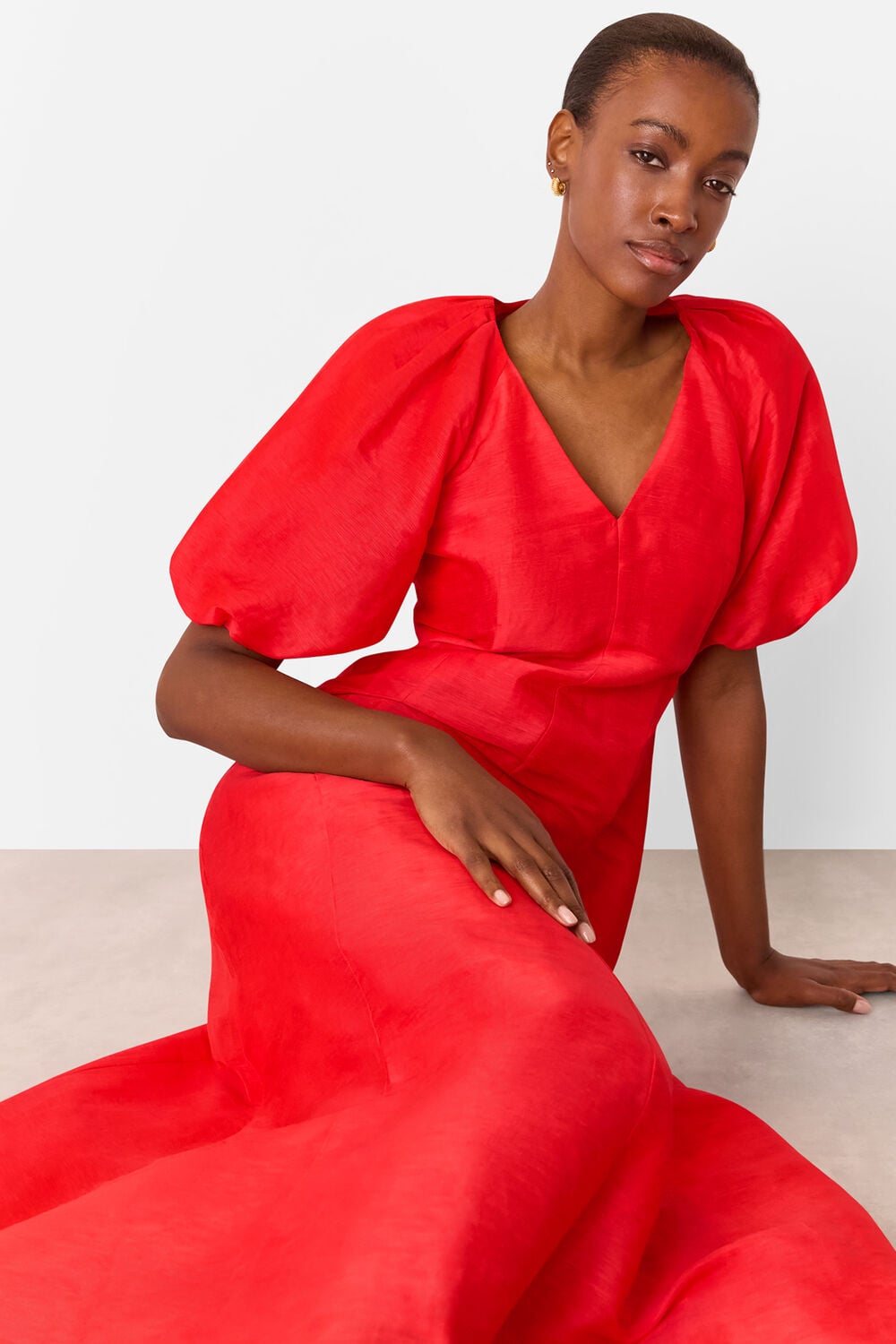 Red Silk Blend Taffeta Maxi Dress