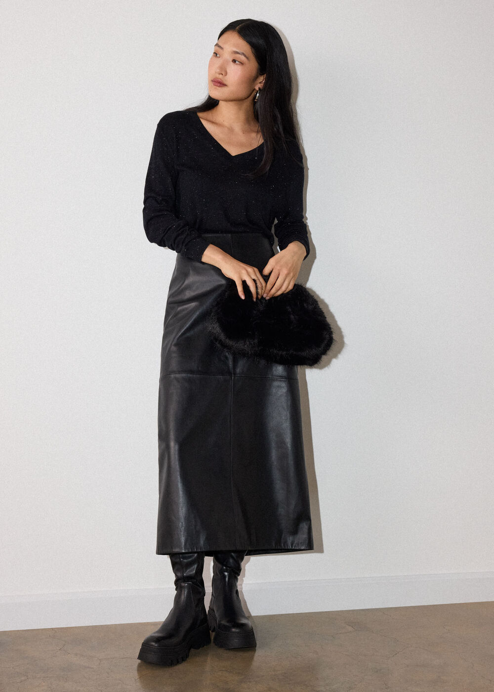 Black Annie Sparkle V Neck Knit