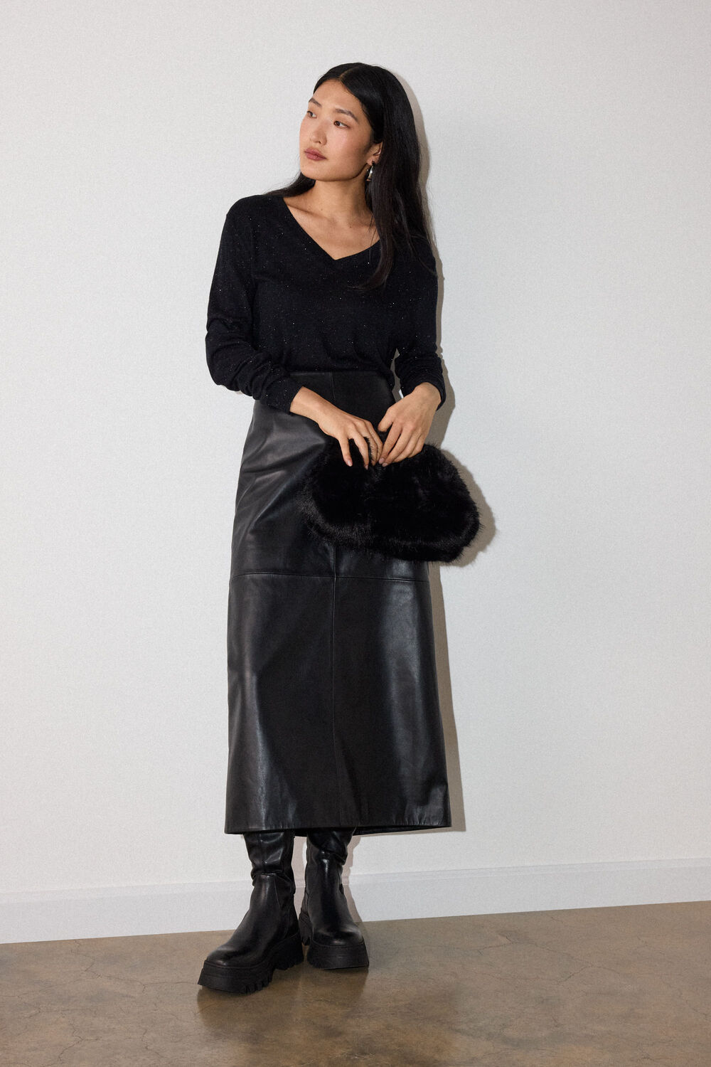 Black Annie Sparkle V Neck Knit