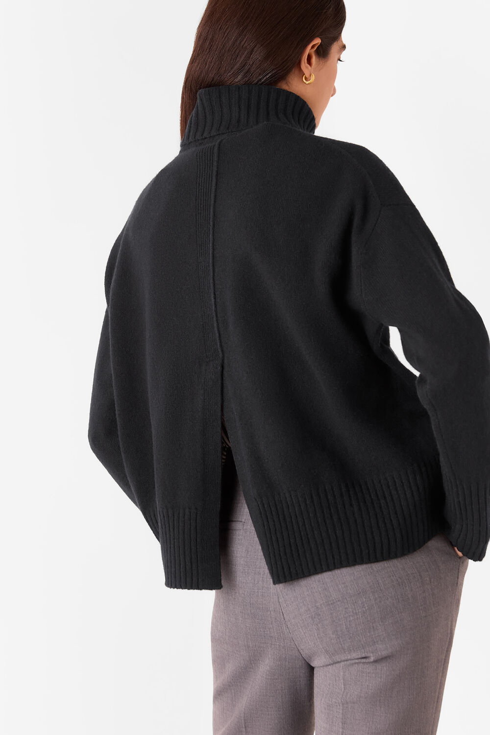 Wool Split Back Roll Neck