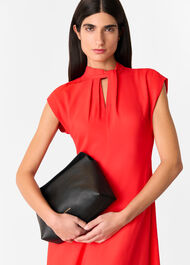 Twist Neck Crepe Midi Dress