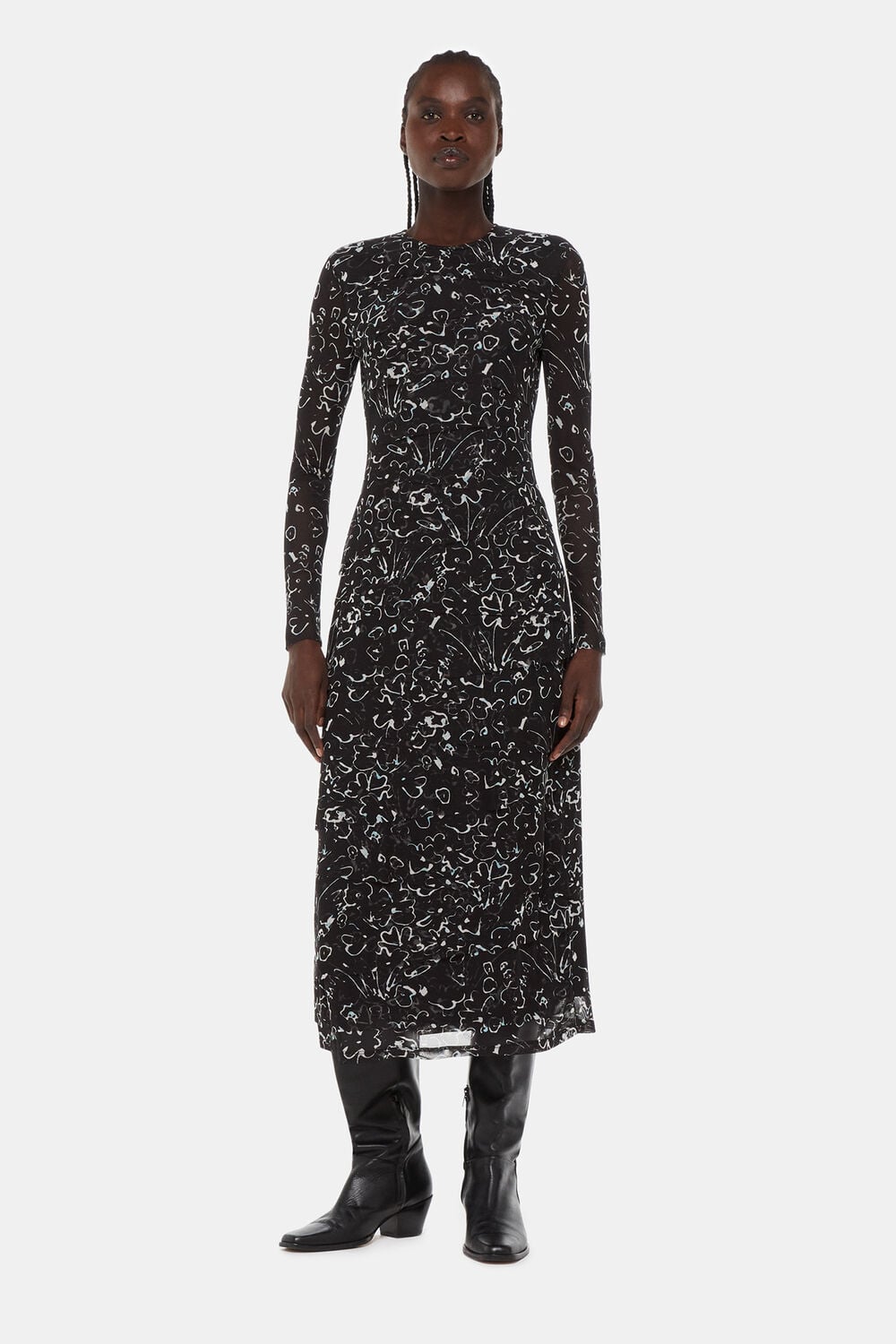 Black Scribble Bouquet Mesh Dress