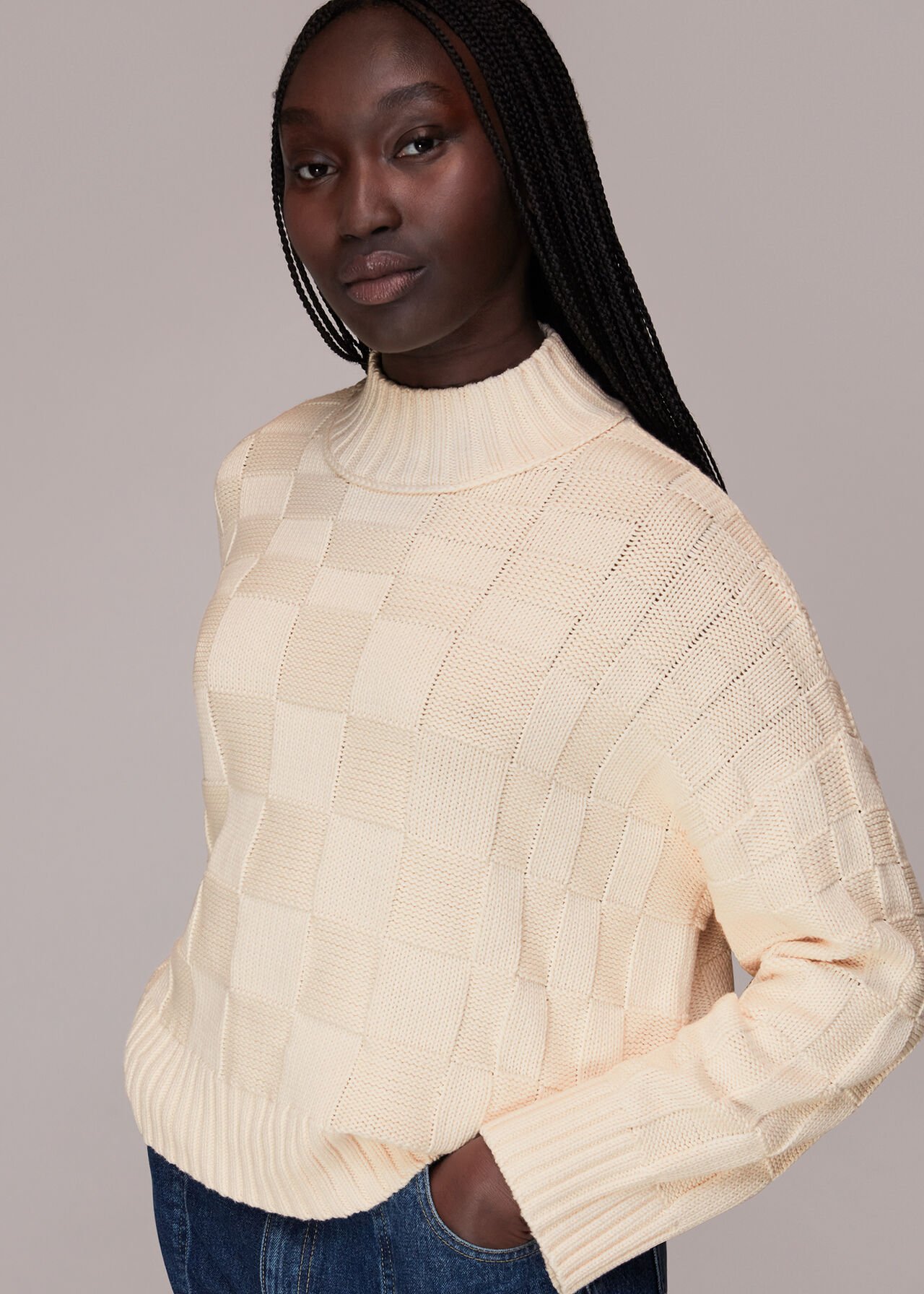 Ivory/Multi Texture Check Sweater | WHISTLES