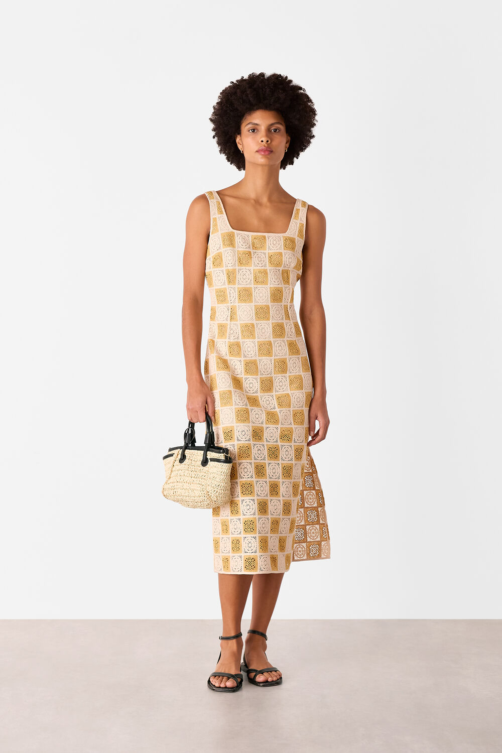 Ivory Cotton Crochet Midi Dress