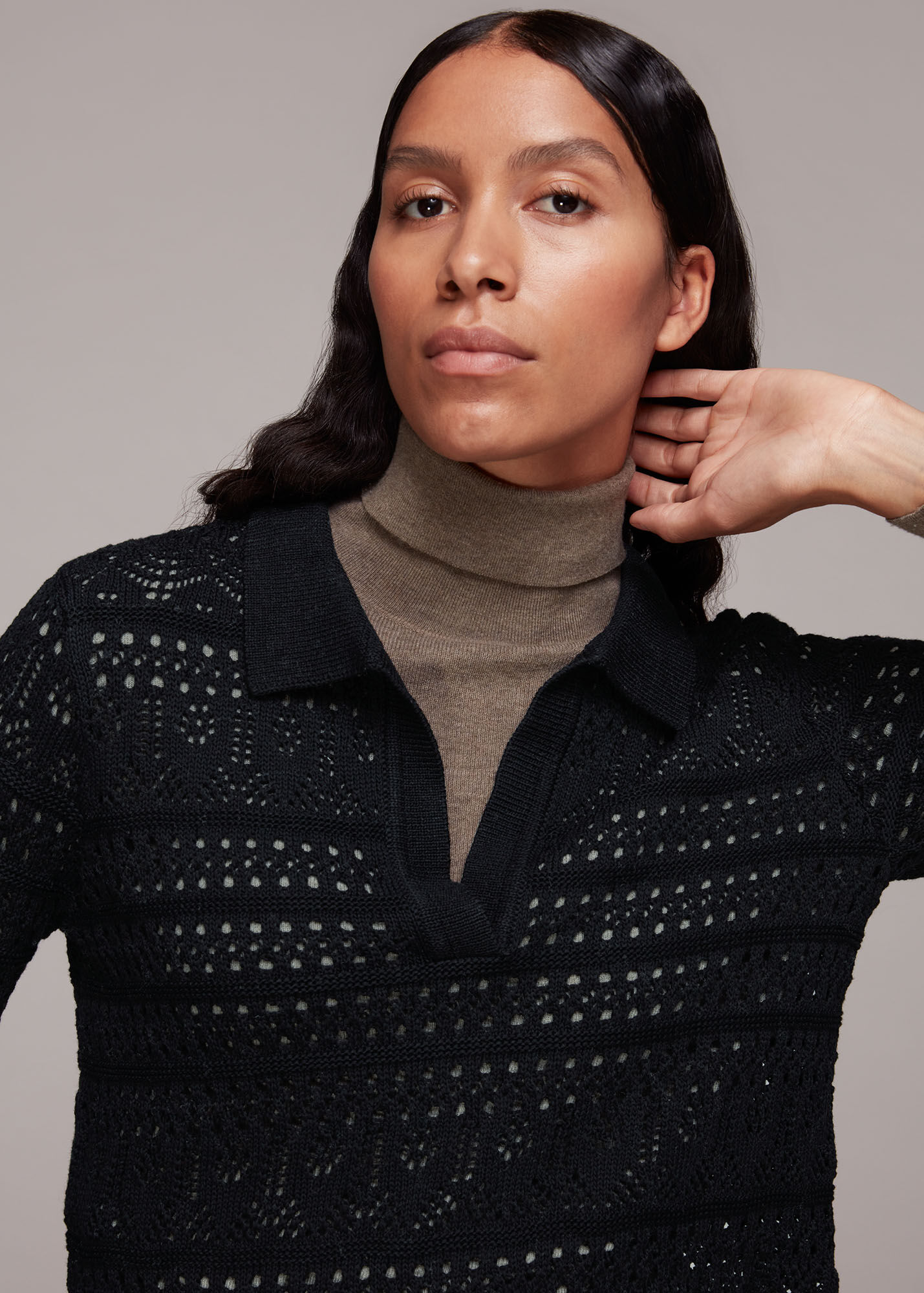Black Crochet Collar Detail Top | WHISTLES | Whistles