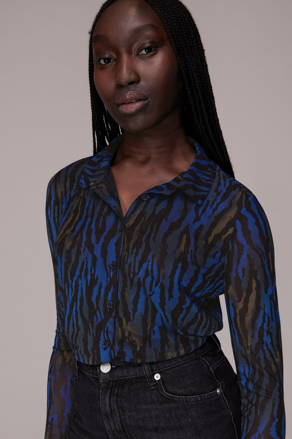 Blue Watercolour Tiger Mesh Shirt