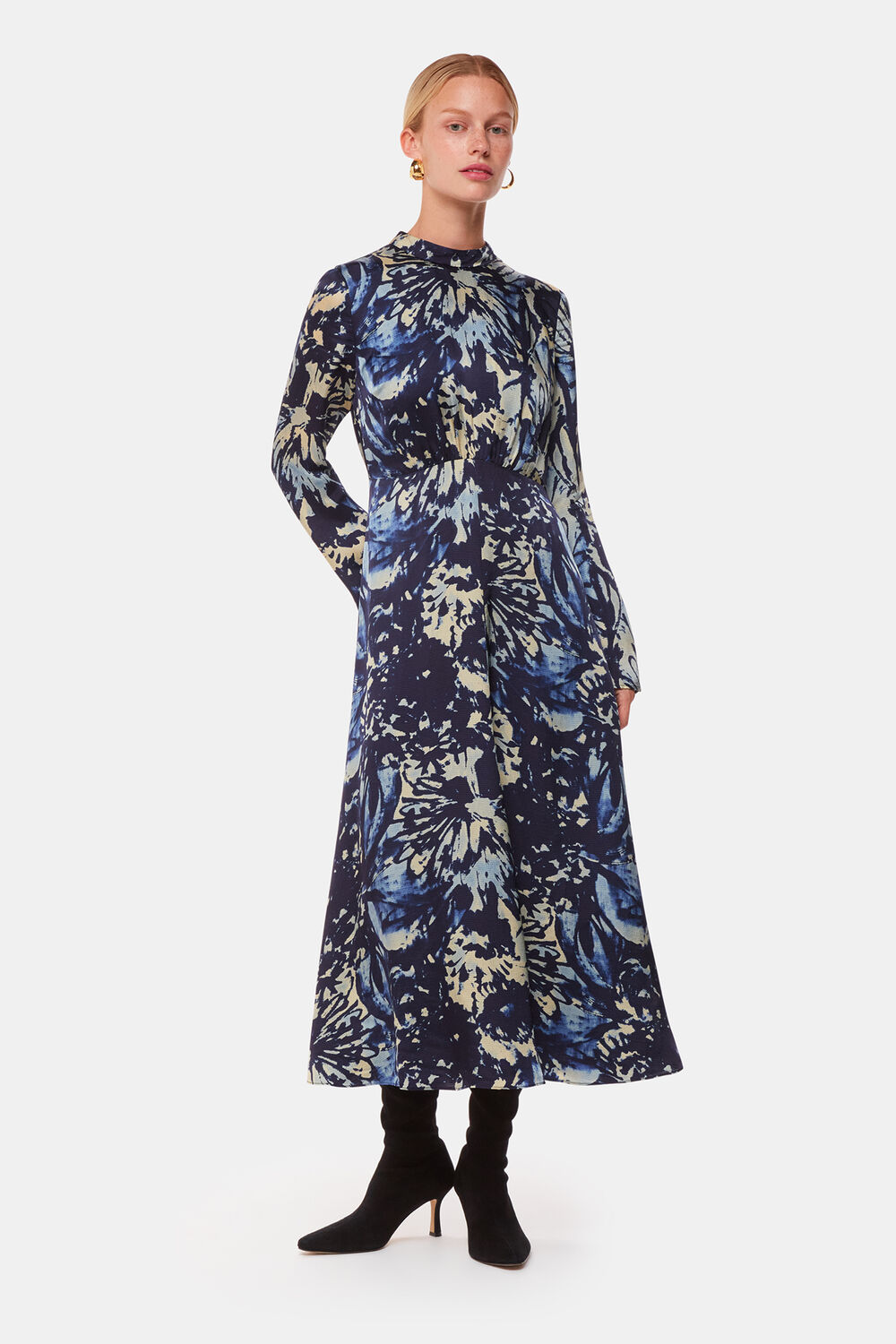 Navy Dazzled Floral Satin Dress