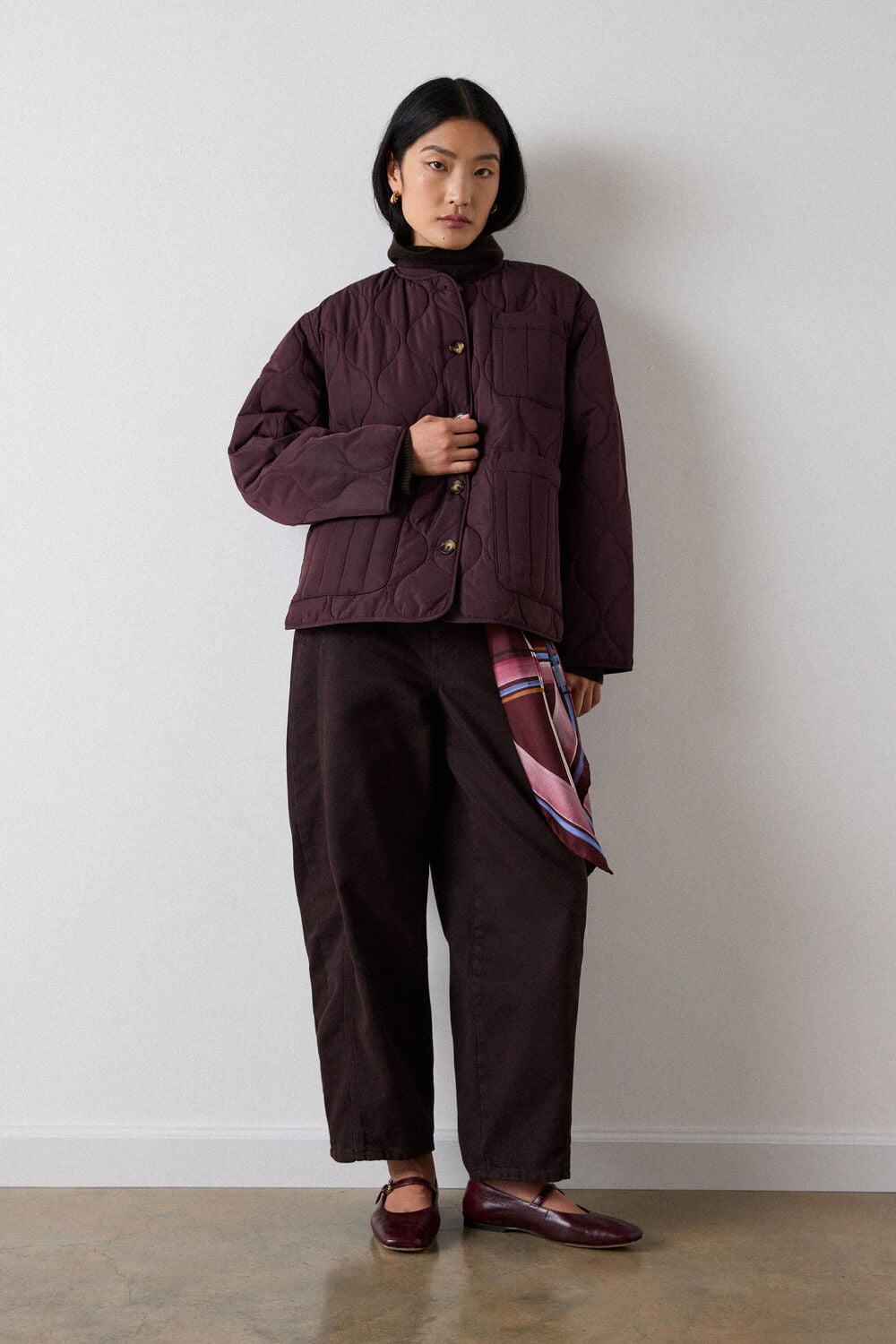 Burgundy Button Through Quilted Coat
