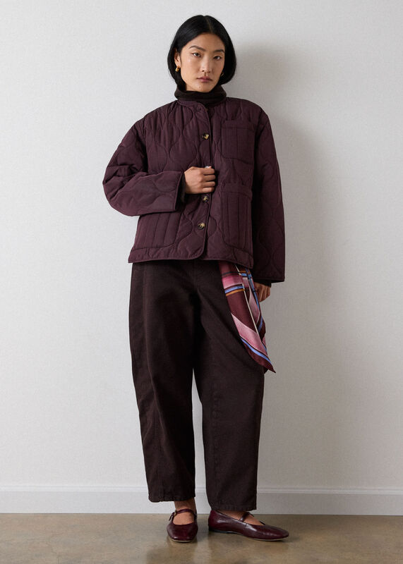 Burgundy Button Through Quilted Coat