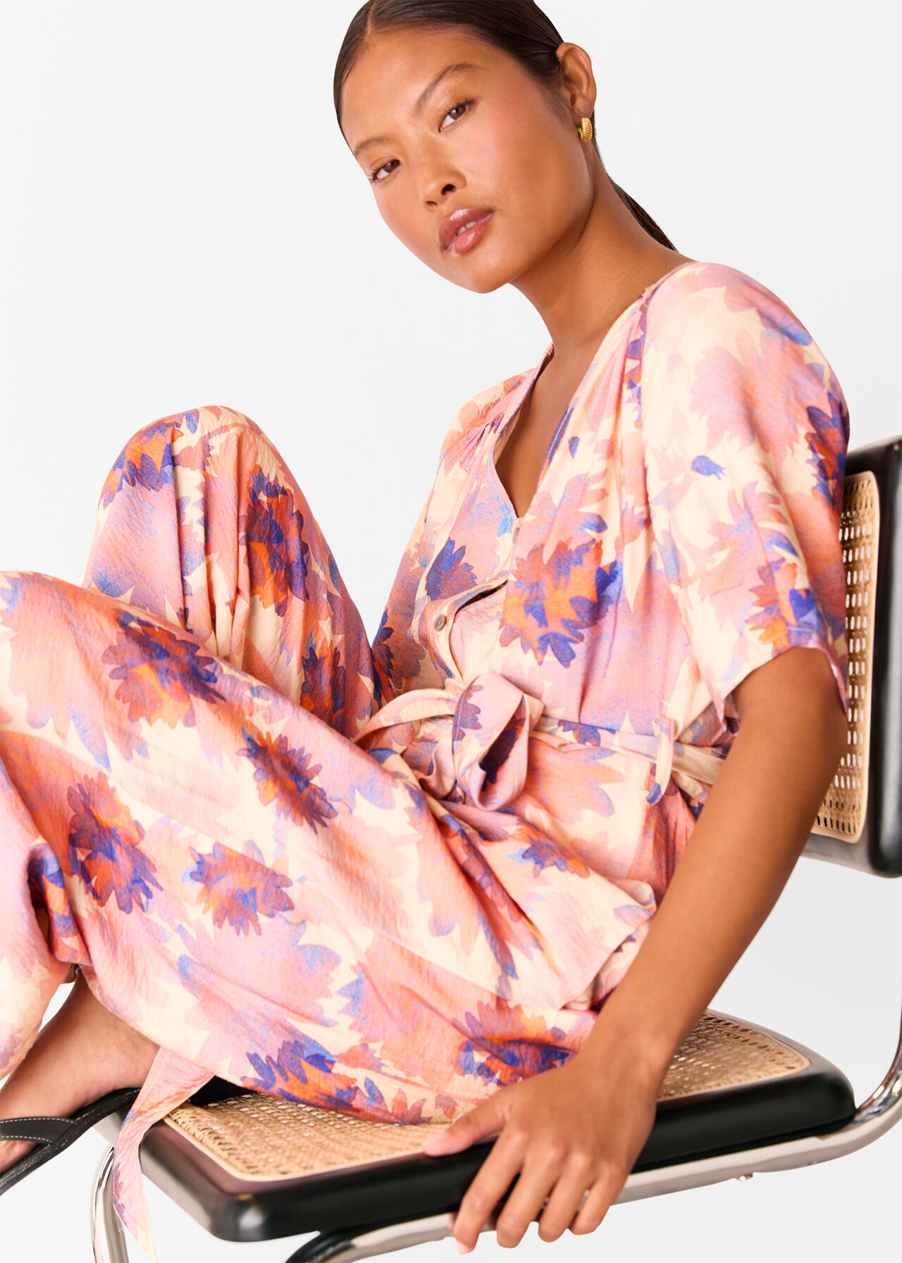 Petite Floral Button Front Jumpsuit