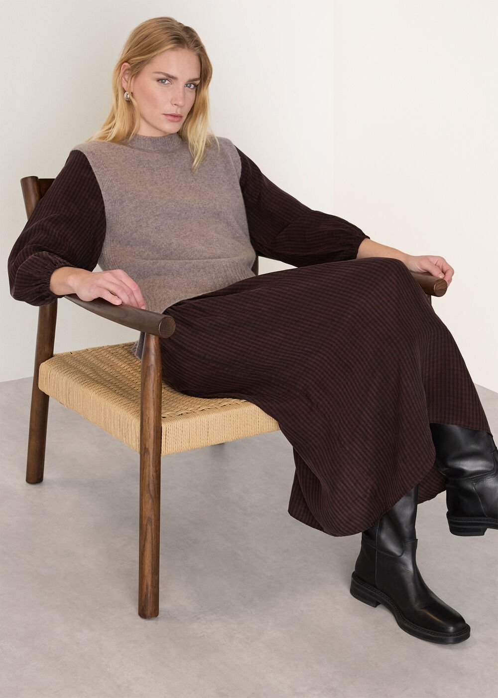 Checked Shirred Dress