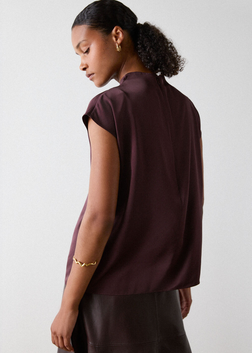 Cowl Neck Satin Sleeveless Top