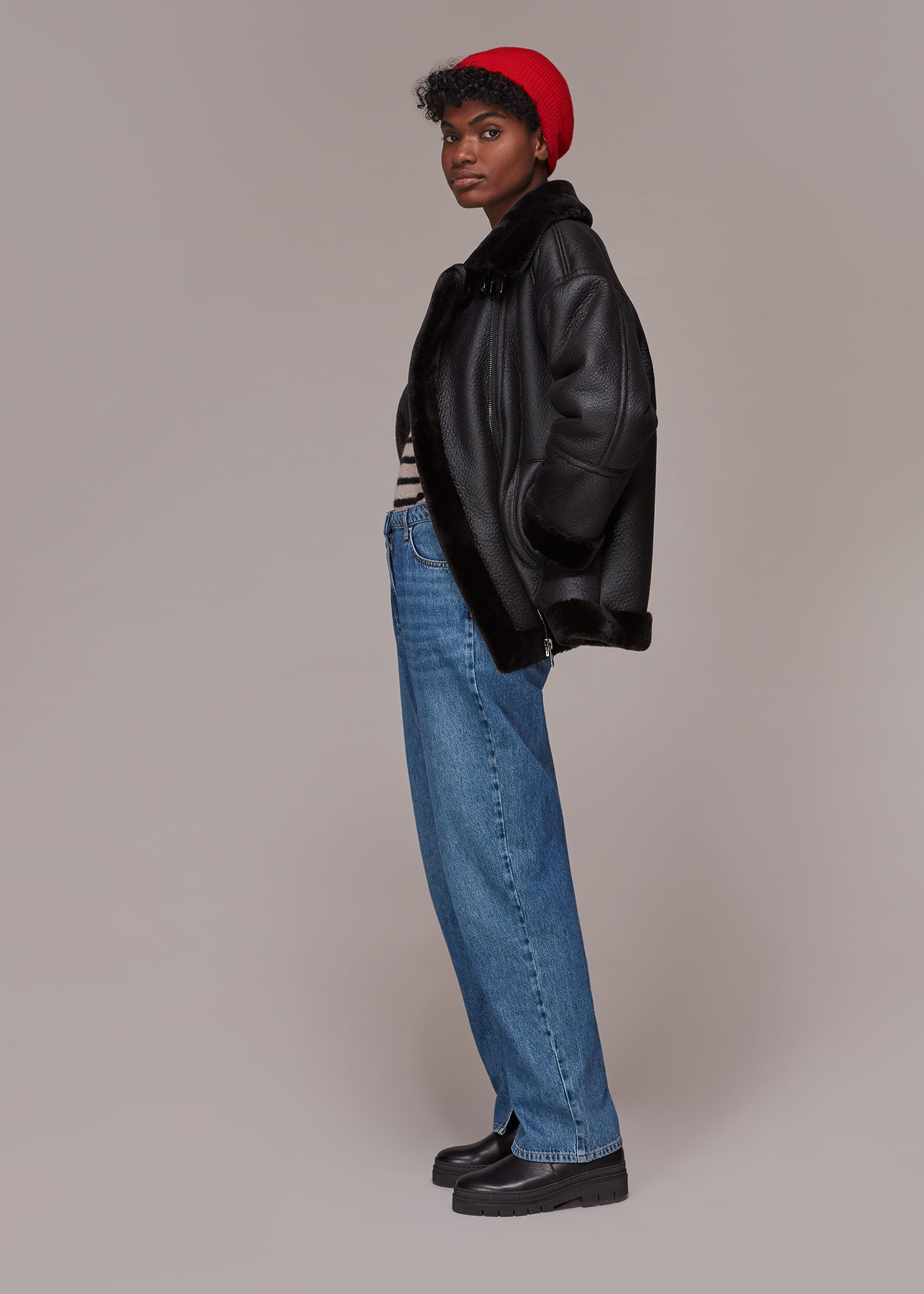 White faux fur biker store jacket